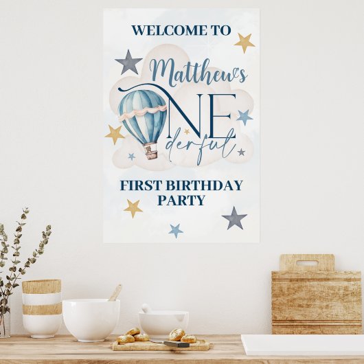 Beer in een ballon 1e verjaardag welkomstbord poster (Keuken)