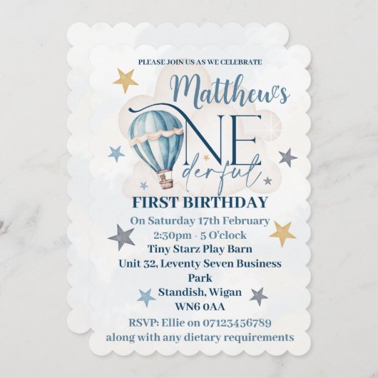 Beer in een ballon ONEderful 1st Birthday Invites Kaart (Voorkant / Achterkant)