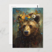 Beer in een bloemenkroon briefkaart (Voorkant / Achterkant)