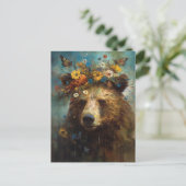 Beer in een bloemenkroon en vlinders briefkaart (Staand voorkant)