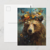 Beer in een bloemenkroon en vlinders briefkaart (Voorkant / Achterkant)