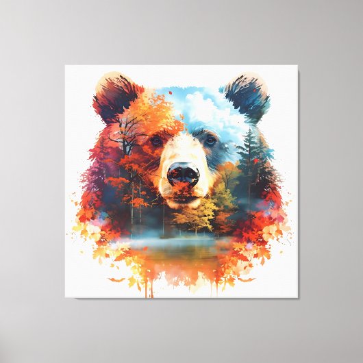 Beer in een herfstbos canvas afdruk (Voorkant)