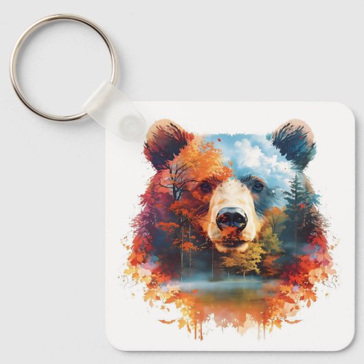 Beer in een herfstbos sleutelhanger (Voorkant)