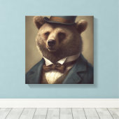 Beer in een pak | Dierenkunst | Dier in een pak Canvas Afdruk (Insitu (Houten vloer))