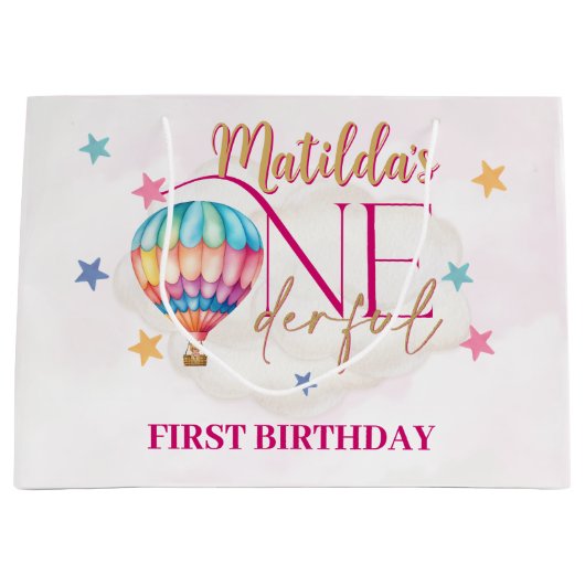 Beer in een Roze Ballon Grote Geschenktas Groot Cadeauzakje (Voorkant)