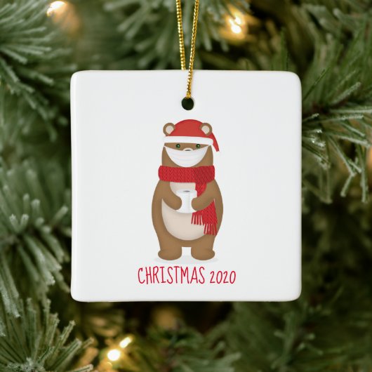 Beer in Face Mask Kerstmis 2020 Keramisch Ornament (Boom)