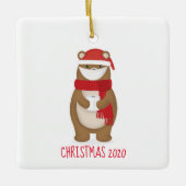 Beer in Face Mask Kerstmis 2020 Keramisch Ornament (Voorkant)