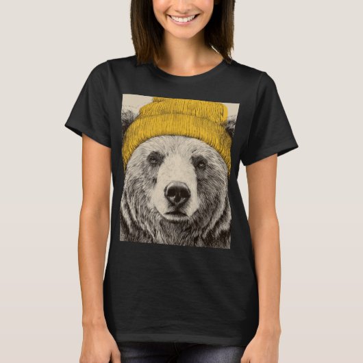 Beer in gele muts Landelijk bosdier T-shirt (Voorkant)