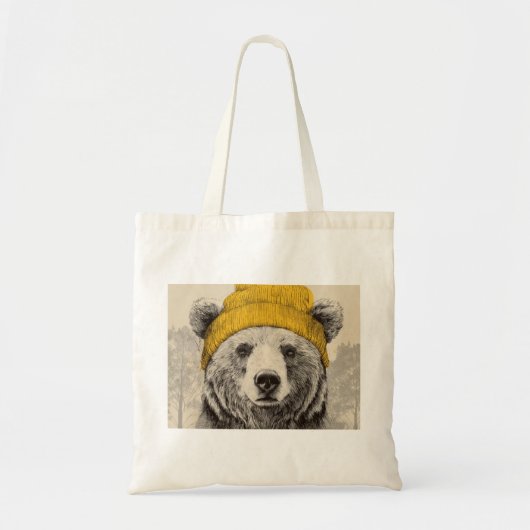 Beer in gele muts Rustige bosdier  Tote Bag (Voorkant)