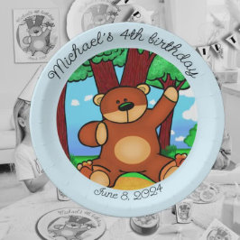 Beer in grasland verjaardag papieren bordje