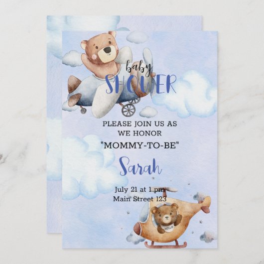 Beer in het Baby shower van het vliegtuig Kaart (Voorkant / Achterkant)