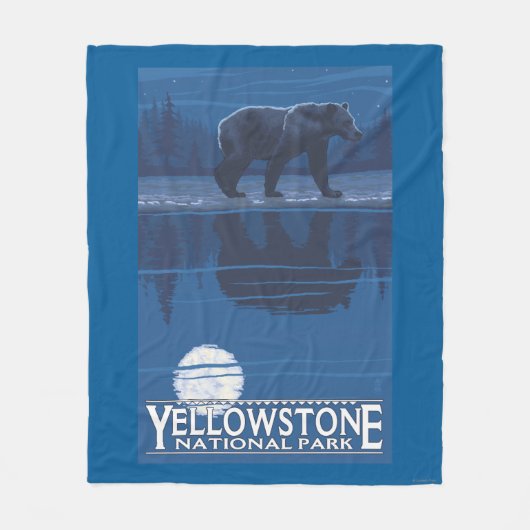 Beer in het Nationaal Park Moonlight - Yellowstone Fleece Deken (Voorkant)