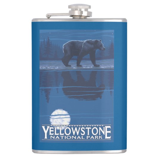 Beer in het Nationaal Park Moonlight - Yellowstone Heupfles (Voorkant)