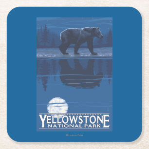 Beer in het Nationaal Park Moonlight - Yellowstone Kartonnen Onderzetters
