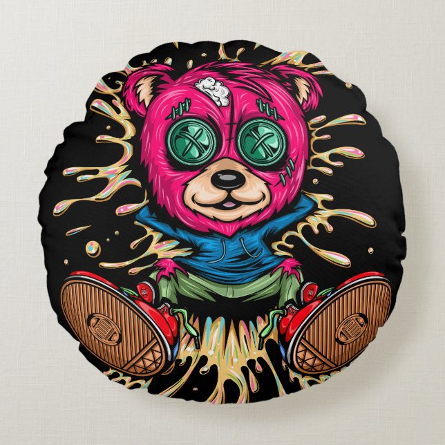 Beer in honing rond kussen (Voorkant)