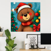 Beer in kersthoed tussen kerstbomen poster (Thuiskantoor)