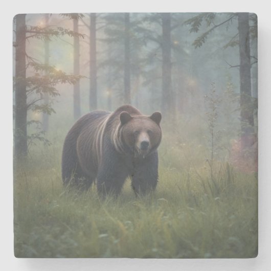 Beer in magische Bossen Stenen Onderzetter (Voorkant)