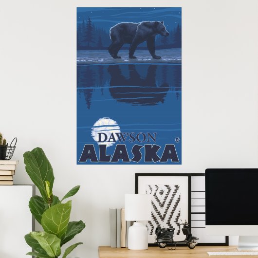 Beer in Moonlight - Dawson, Alaska Poster (Thuiskantoor)