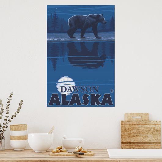Beer in Moonlight - Dawson, Alaska Poster (Keuken)