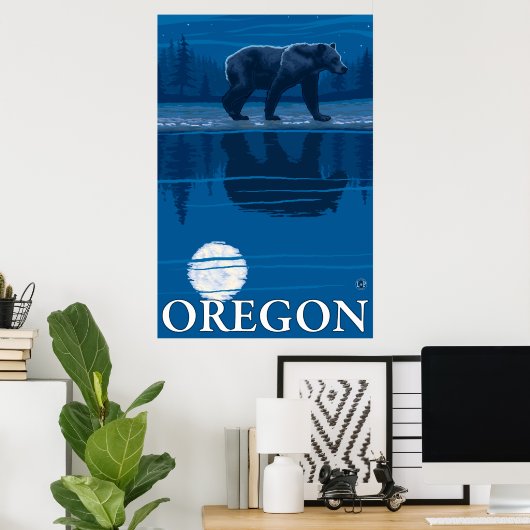 Beer in Moonlight - Oregon Poster (Thuiskantoor)