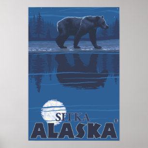 Beer in Moonlight - Sitka, Alaska Poster