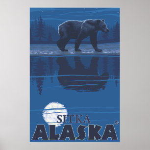 Beer in Moonlight - Sitka, Alaska Poster