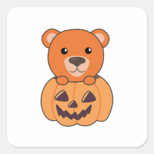 Beer in pompoen Oranje Beer Halloween Beer Vierkante Sticker