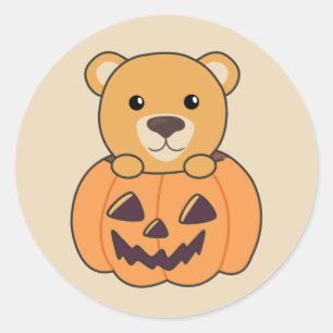 Beer in pompoen zoete Beren Happy Halloween Classi Ronde Sticker