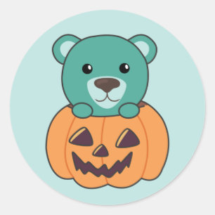 Beer in pompoen zoete Beren Happy Halloween Classi Ronde Sticker