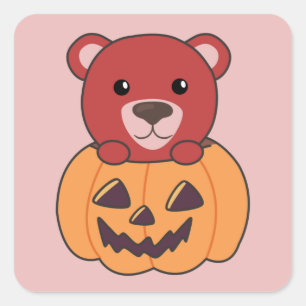 Beer in pompoen zoete Beren Happy Halloween Square Vierkante Sticker