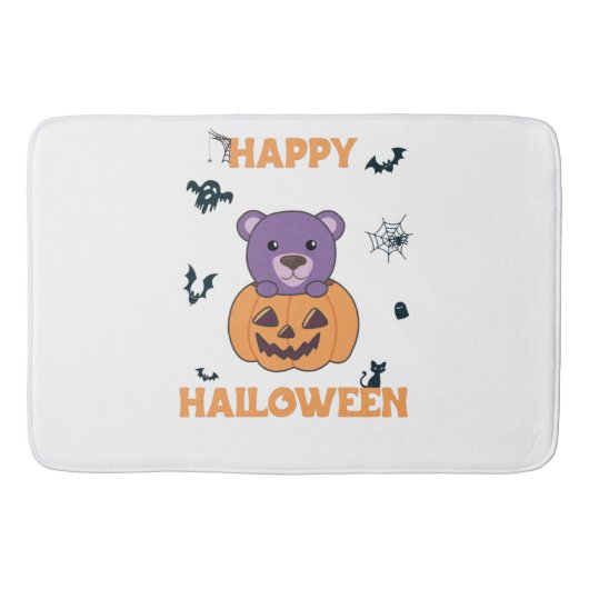 Beer in pompoenen Beren Happy Halloween Badmat (Voorkant)
