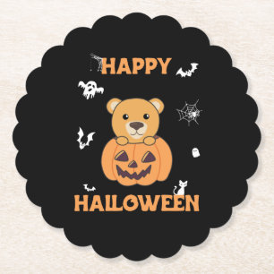 Beer in pompoenen Beren Happy Halloween Kartonnen Onderzetters