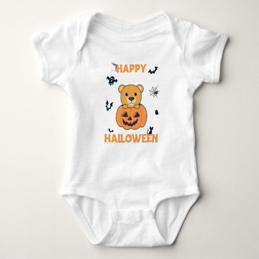 Beer in pompoenen Beren Happy Halloween Romper (Voorkant)