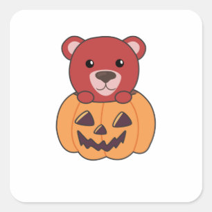 Beer in pompoenen Beren Happy Halloween Vierkante Sticker