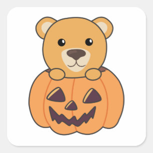 Beer in pompoenen Beren Happy Halloween Vierkante Sticker