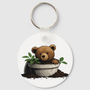 Beer in Potted Plant Illustration Sleutelhanger