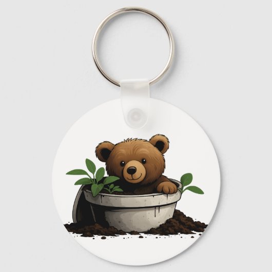 Beer in Potted Plant Illustration Sleutelhanger (Voorkant)