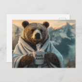 Beer in Robe Holding Coffee Mok Feestdagenkaart (Voorkant / Achterkant)