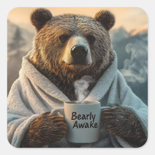 Beer in Robe Holding Coffee Mok Vierkante Sticker