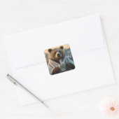 Beer in Robe Holding Coffee Mok Vierkante Sticker (Envelop)