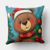 Beer in Santa Hat tussen de kerstbomen Kussen (Achterkant)