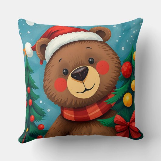 Beer in Santa Hat tussen de kerstbomen Kussen (Achterkant)