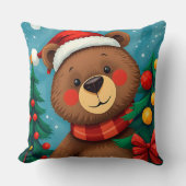 Beer in Santa Hat tussen de kerstbomen Kussen (Voorkant)