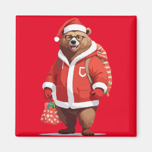 Beer in Santa Kostuum Schattig Grappig Kerstdier Magneet