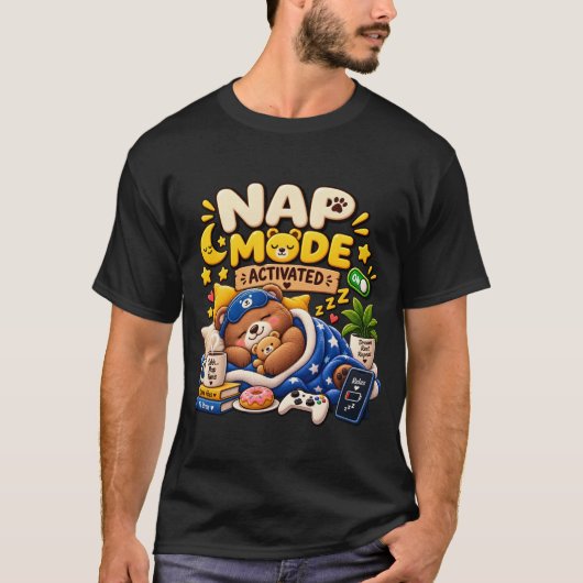 Beer in sluimermodus geactiveerd – Grappige slaper T-shirt (Voorkant)