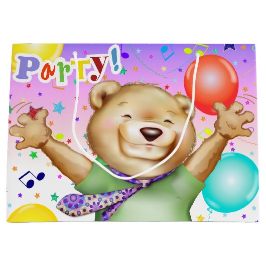 Beer in Stropdas Cute Animal Party Groot Cadeauzakje (Voorkant)