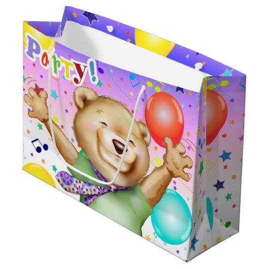 Beer in Stropdas Cute Animal Party Groot Cadeauzakje (Voorkant Gekanteld)