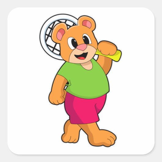 Beer in Tennis met Tennis racket Vierkante Sticker (Voorkant)