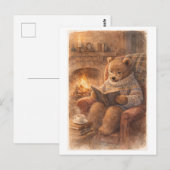 Beer in vintage stijl lezend bij de haard briefkaart (Voorkant / Achterkant)