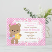 Beer Invitation (Meisje - met Sterren) Roze Polka Kaart (Staand voorkant)